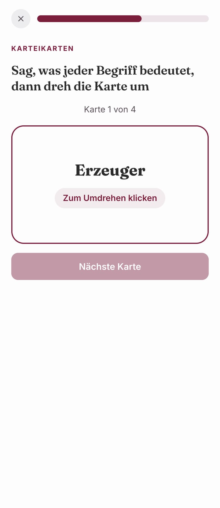 Eine Karteikarte mit dem Begriff Erzeuger, die man zum Umdrehen anklickt