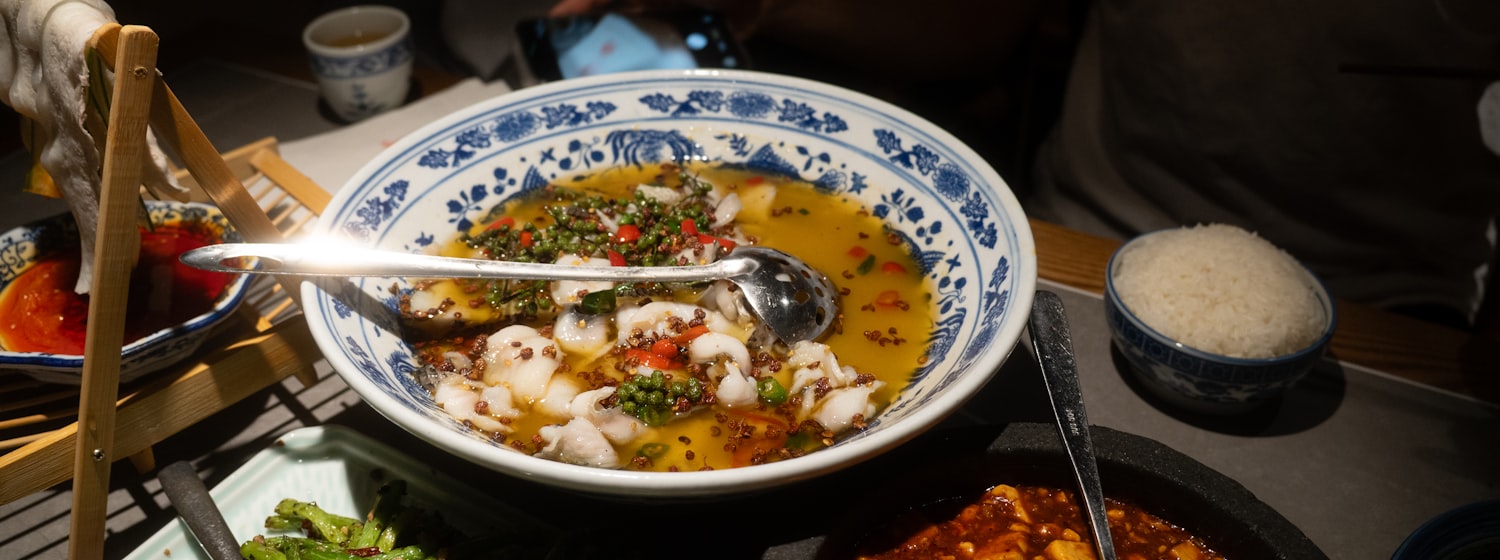 A bowl of Sichuan mapo tofu in chilli oil