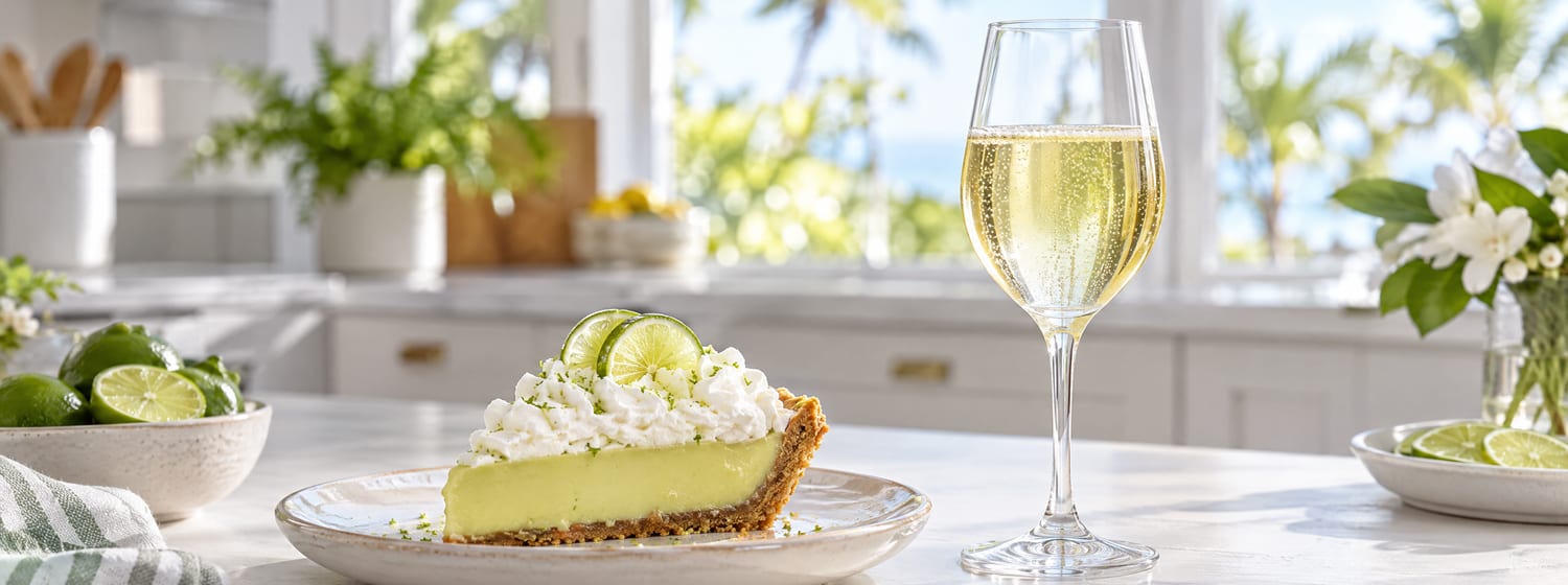 Key lime pie with a glass of lightly sparkling Moscato d'Asti